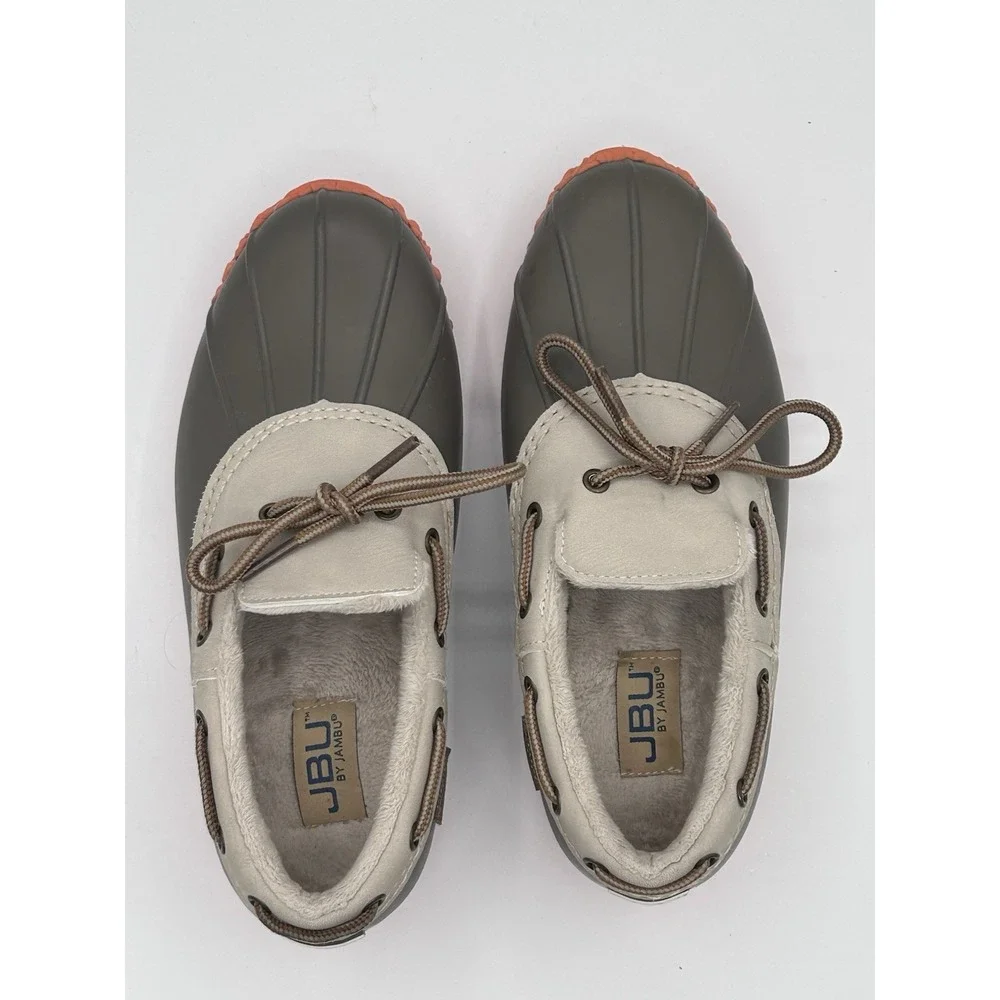JBU Jambu Gwen Weather Ready Slip On Rubber Duck Shoes-Size 6.5-Gray/Orange/Fur